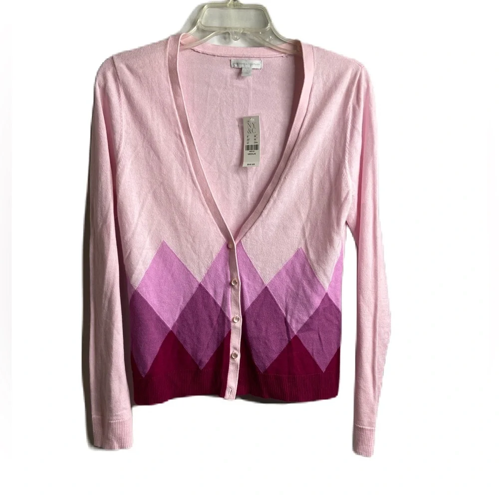 NEW YORK & COMPANY ARGYLE CARDIGAN SWEATER - Picture 1 of 6